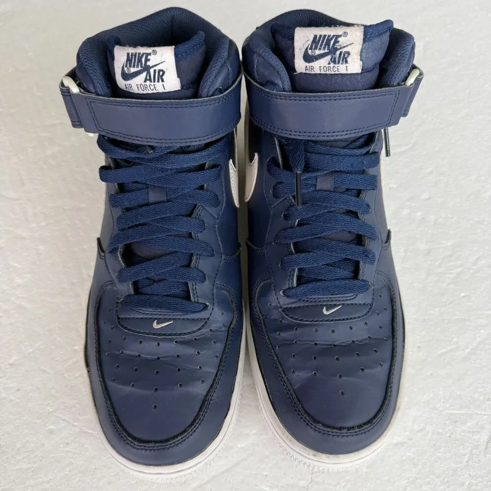 Size 9.5 - Nike Air Force 1 Mid Navy Blue White Men's Sneakers Shoes 315123-407 - Picture 3 of 9